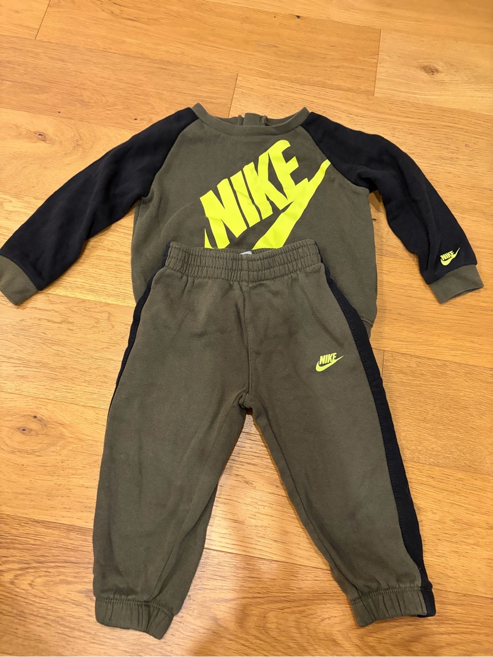 Nike Kids Olive & Black Sweat Joggers with Neon Logo
